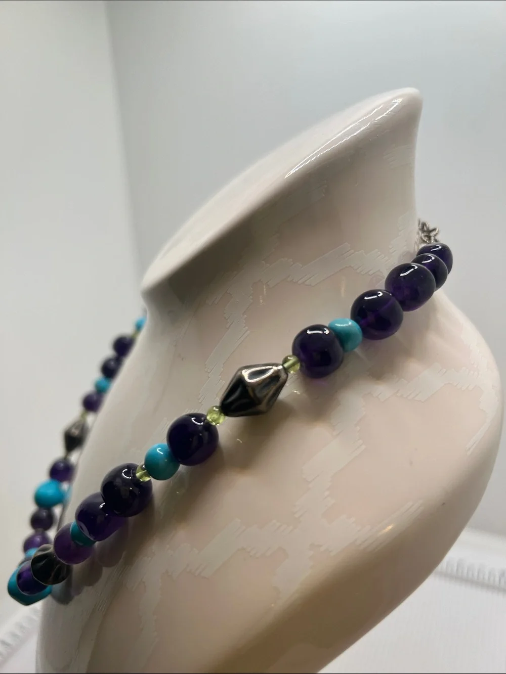 Carolyn Pollack Turquoise and Amethyst Beaded Necklace with Sterling Accents - Picture 6 of 12